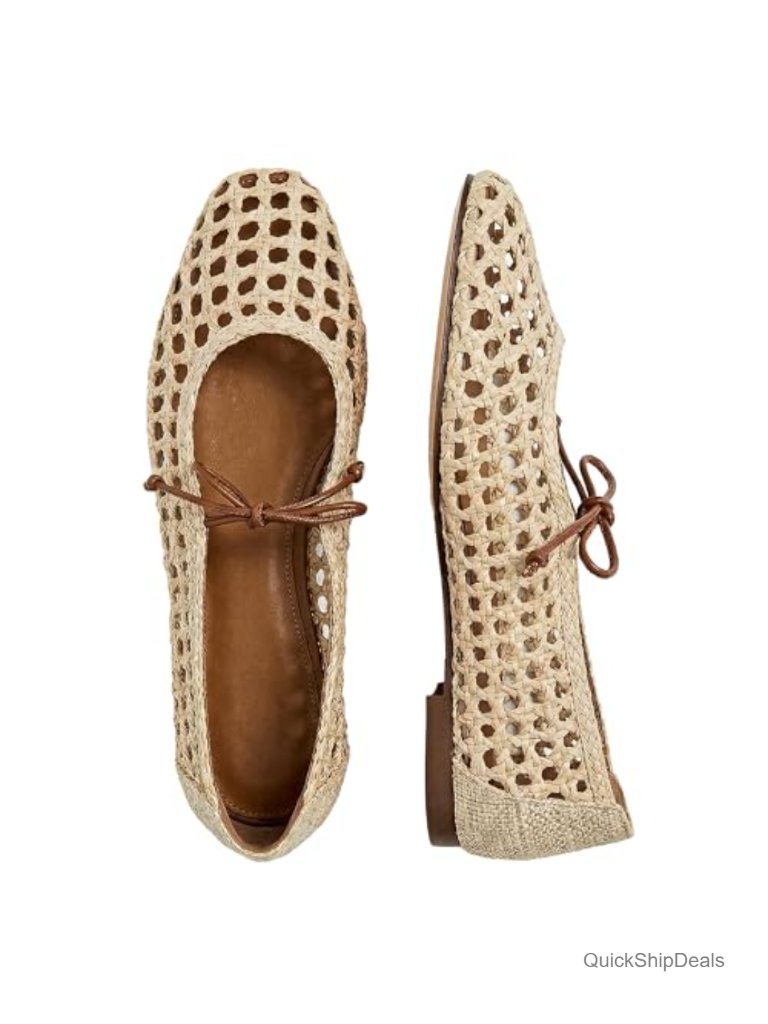 Woven Mesh Lace Up Ballet Flats Slip Resistant